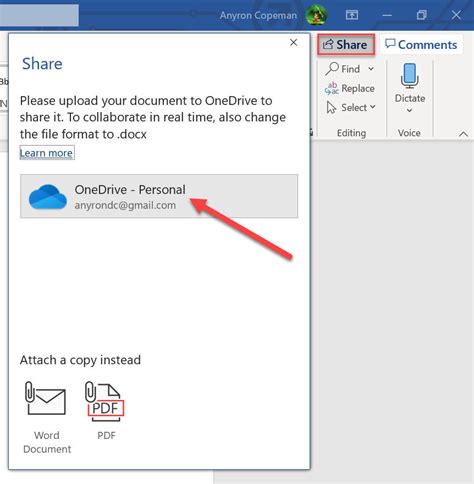 how to create a shared word document in onedrive