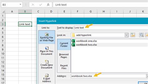 how to create a shortcut link in excel