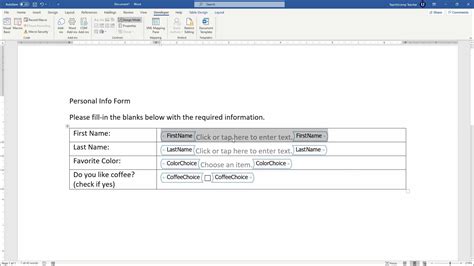 how to create a simple form in word