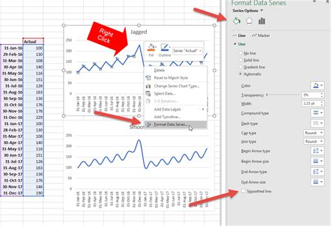 how to create a smooth line chart in excel
