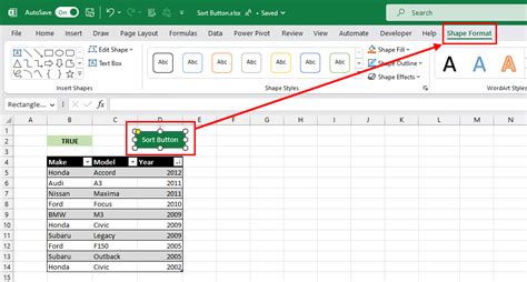 how to create a sort button in excel