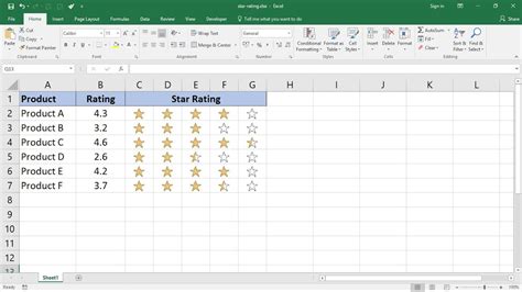 how to create a star rating system in excel