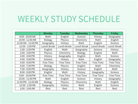 how to create a study schedule in excel