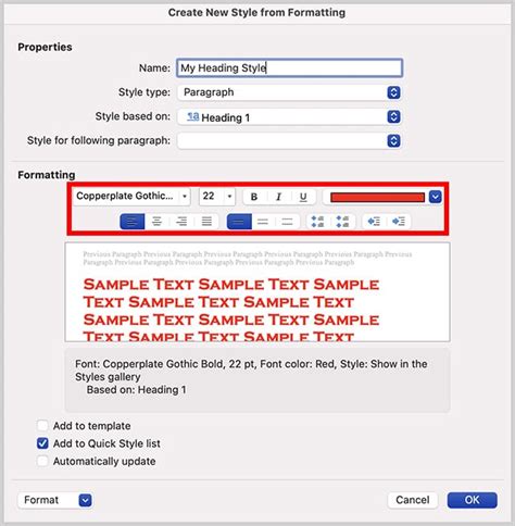 how to create a style in word mac