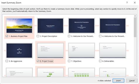 how to create a summary zoom slide that will link to two sections in powerpoint