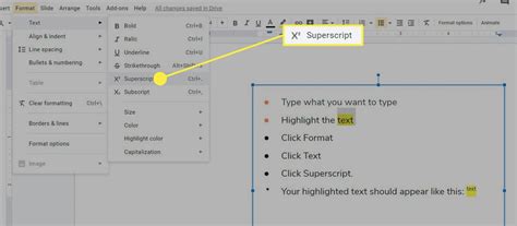 how to create a superscript in google slides