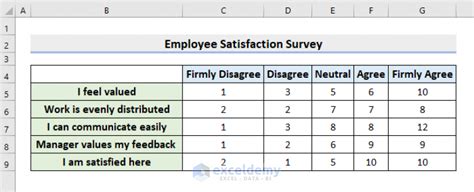 how to create a survey table in excel