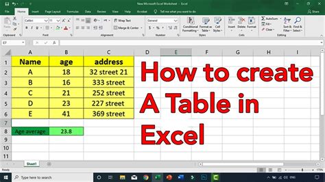 how to create a table in excel youtube