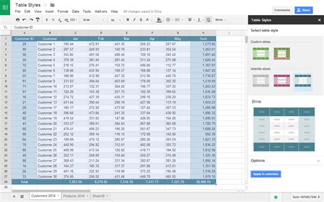 how to create a table in google spreadsheets