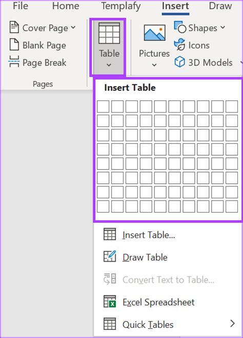 how to create a table template in word