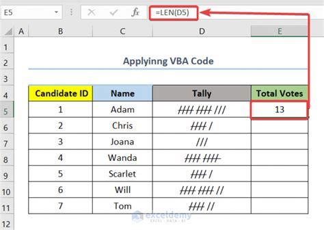 how to create a tally in excel