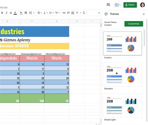 how to create a theme in google sheets