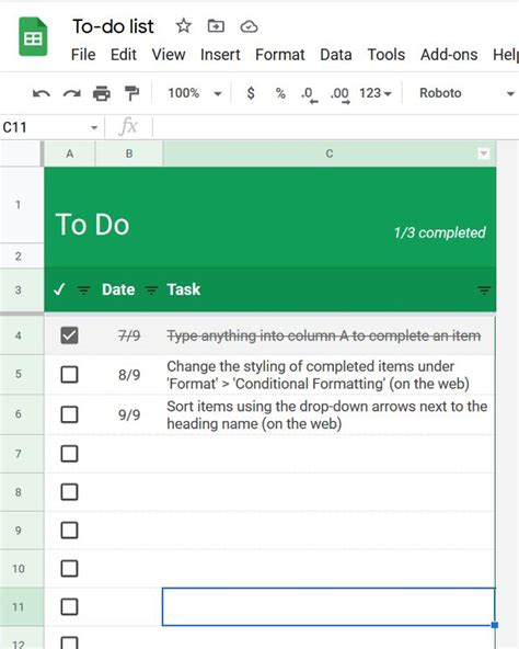 how to create a to do list on google sheets