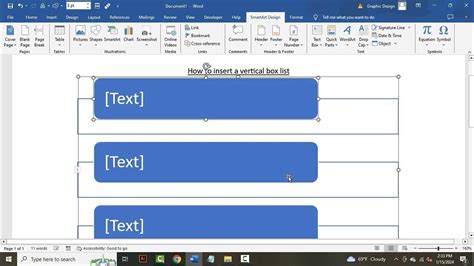 how to create a vertical box list diagram in word