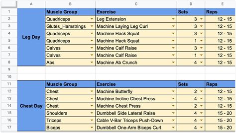 how to create a workout program on excel