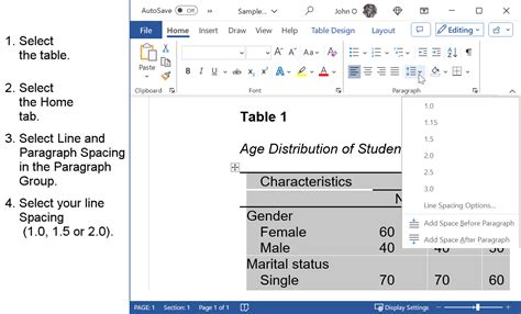 how to create an apa formatted table in word