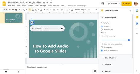 how to create an audio file on google slides