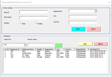 how to create an automated data entry form in excel vba