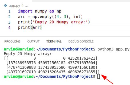 how to create an empty 2d numpy array in python