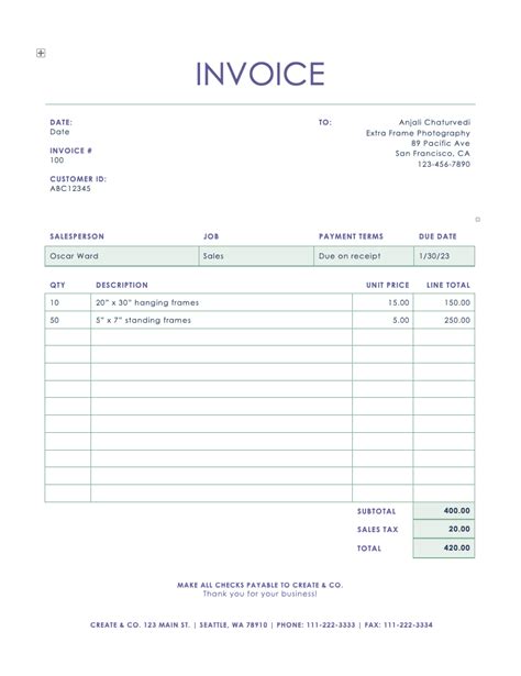 how to create an invoice template in word