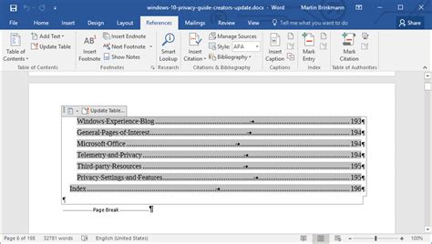 How To Create And Update Table Of Contents In Word 2016