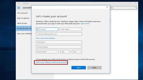 how to create another user in windows 10 without microsoft account