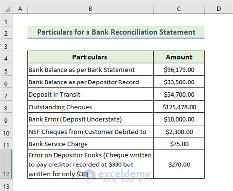 how to create bank reconciliation statement in excel