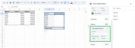how to create calculated field in pivot table google sheets
