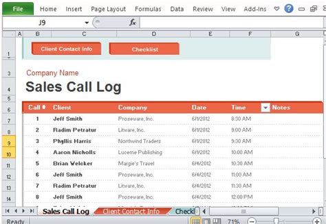 how to create call log in excel