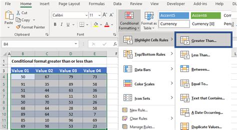 how to create conditional formatting in excel for greater than
