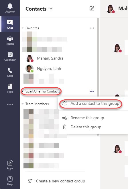 how to create contacts in teams chat