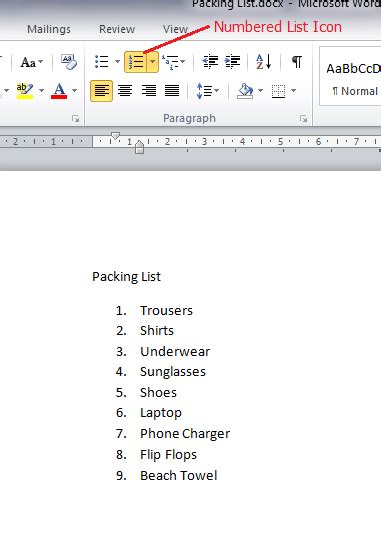 how to create custom numbered list in word
