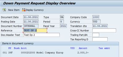 how to create customer down payment request in sap