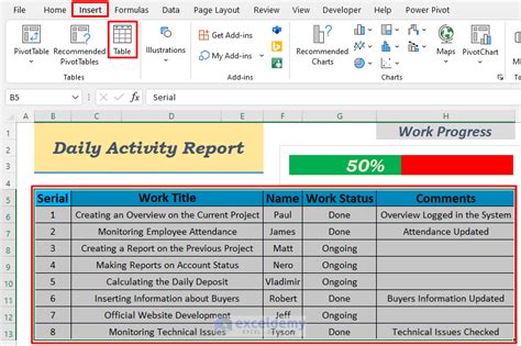 how to create daily status report in excel