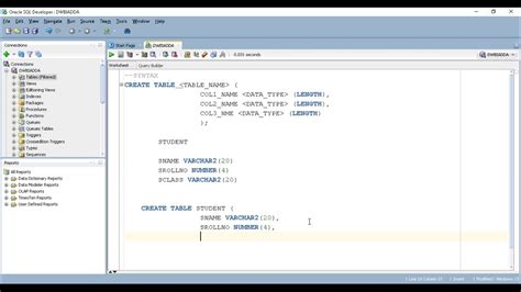 how to create database and table in oracle sql developer