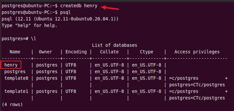 how to create database in postgresql ubuntu