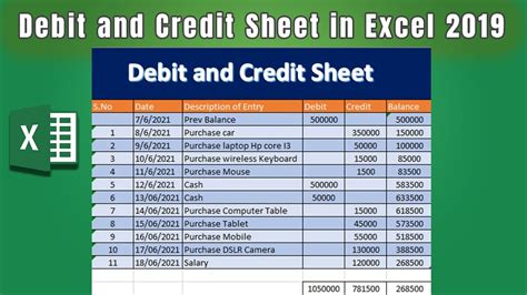 how to create debit credit in excel