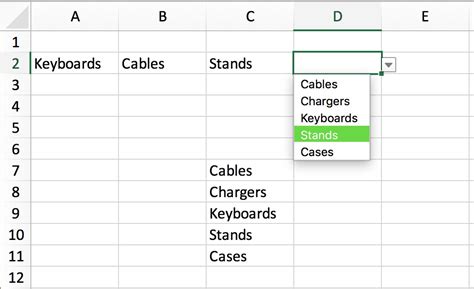 how to create drop down list in excel for entire row