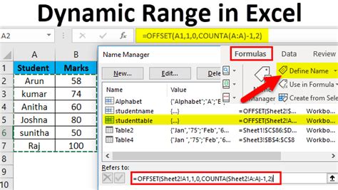 how to create dynamic cell range in excel