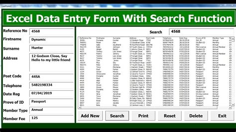 how to create excel vba data entry form with search function