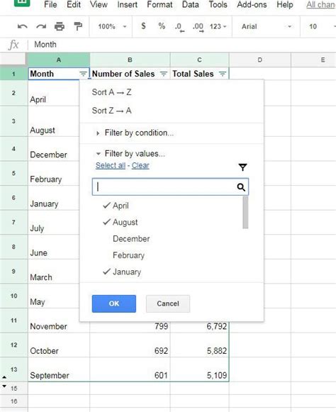 how to create filter in google sheets