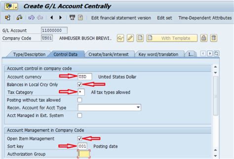 how to create gl account for company code in sap