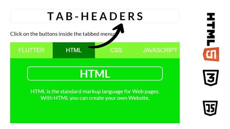 how to create header tabs in html
