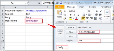 how to create hyperlink in excel to outlook email