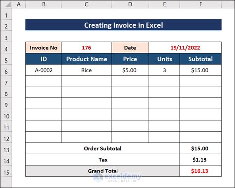 how to create invoice in excel explain with formula