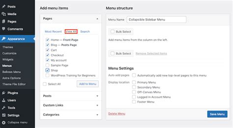 how to create left side menu in wordpress