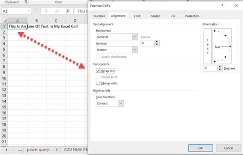 how to create line text in excel