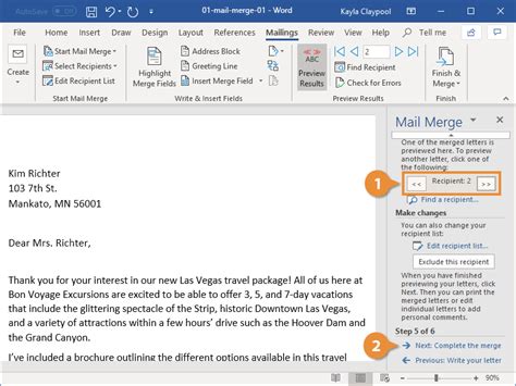 how to create mail merge document in word