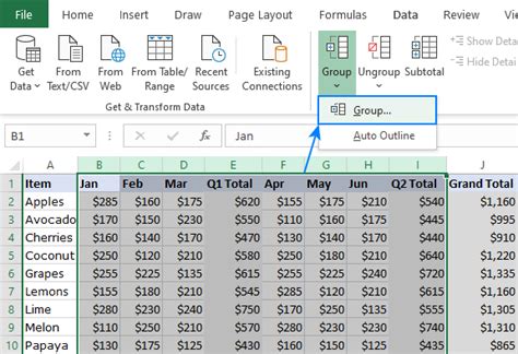 how to create multiple group columns in excel