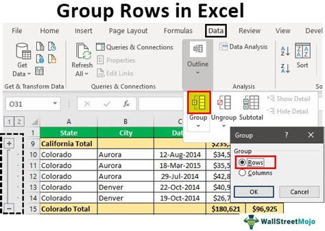 how to create multiple group rows in excel